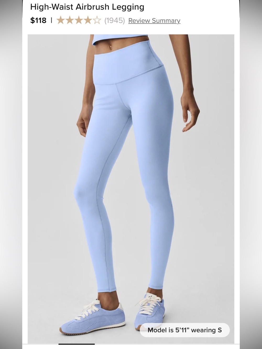 ALO Yoga Airbrush Leggings Light Provence Blue High Waist Size S (4-6)